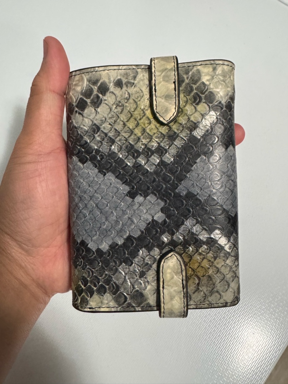 Neutral Python-Print Leather Wallet with Turn-Lock Strap - Picture 2 of 7
